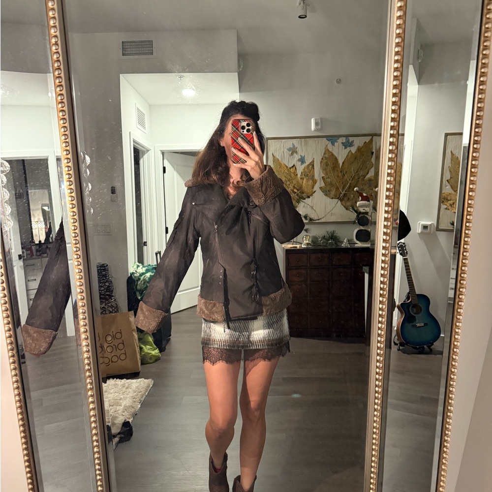 Dolce & Gabbana Brown Bomber Jacket with Shearling Trim